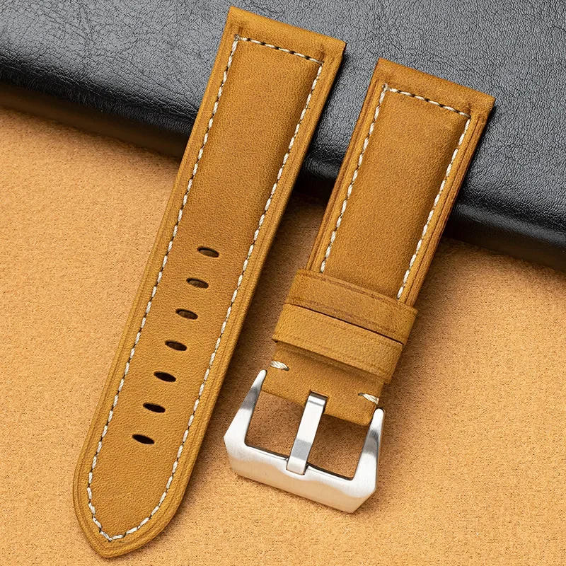 Suitable for Panerai   Watch Strap, European and American matte retro rough Crazy Cow  Strap 22mm26mm