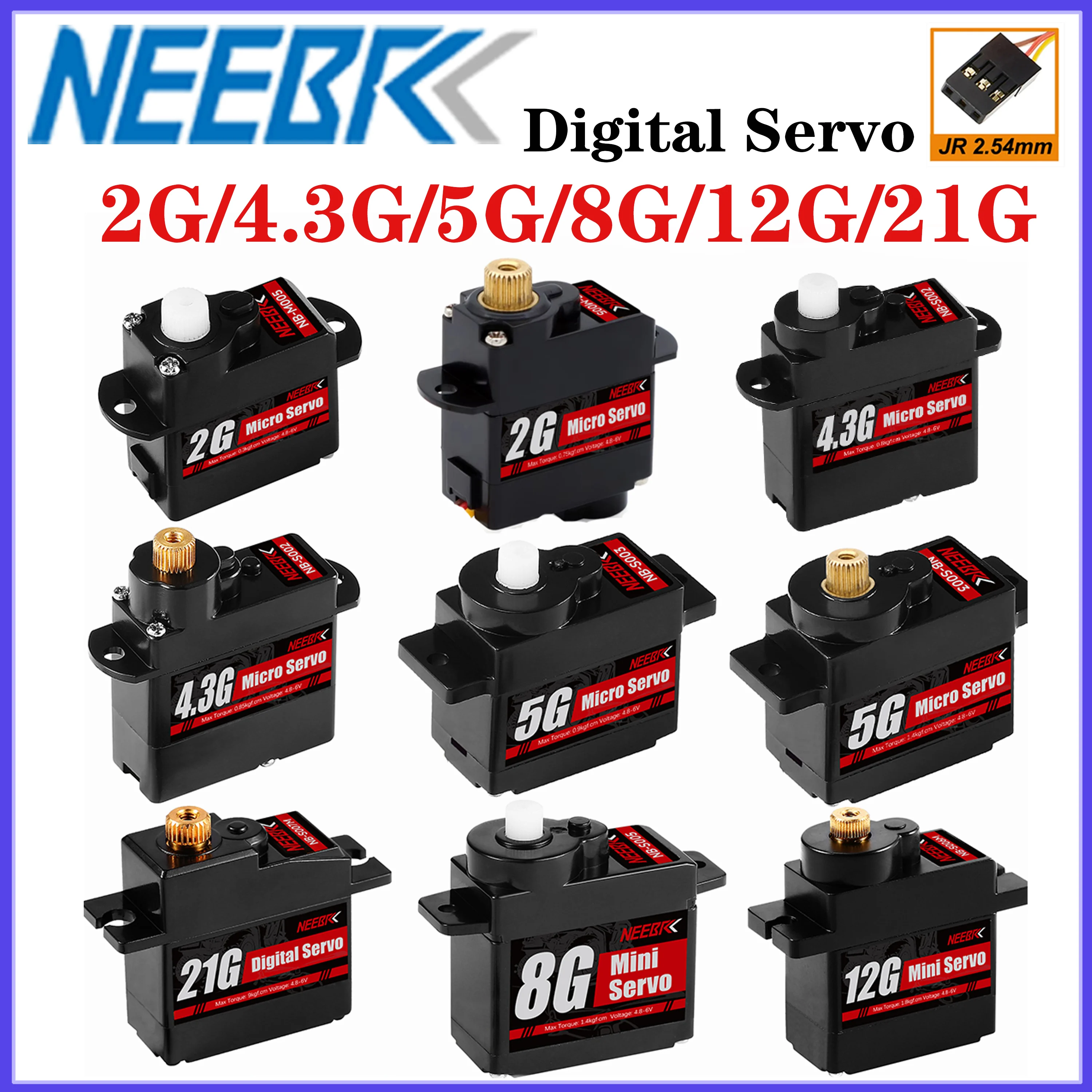 NEEBRC 2g 4.3g 5g 8g 12g 21g Plastica/Matel Gear Servo Digitale JR Spina per RC Auto Drone Elicottero Barca ad ala fissa Parti di Aggiornamento