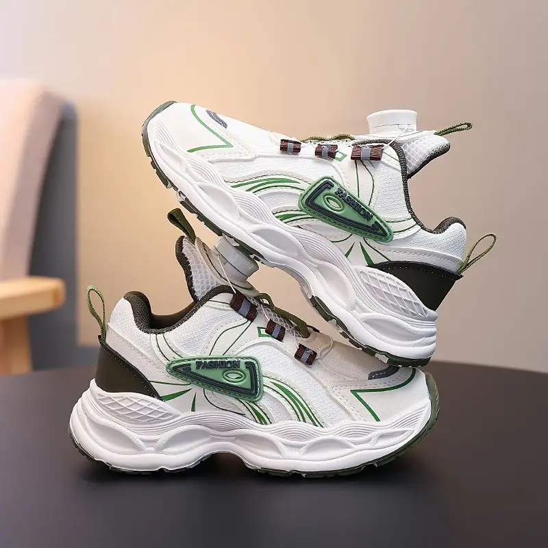 

Kids Chunky Thick Sole Sneakers with Decorative Strap Soft Cushion Casual Dad Style Sports Shoes for Boys Girls Lightweight