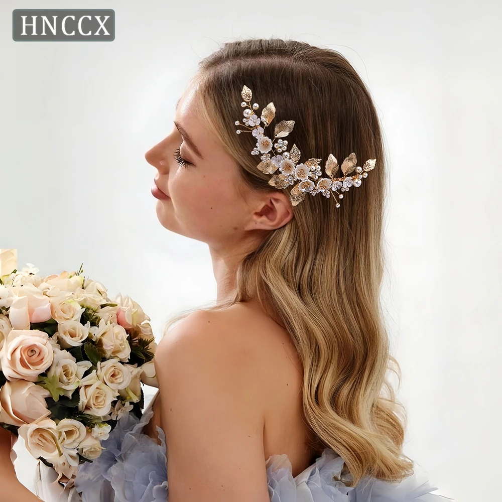 

YouLaPan Exquisite Flower Hair Comb Handmade Shell Flower Alloy Leaves Suitable Brides Wedding Banquets Hair Accessories HP315
