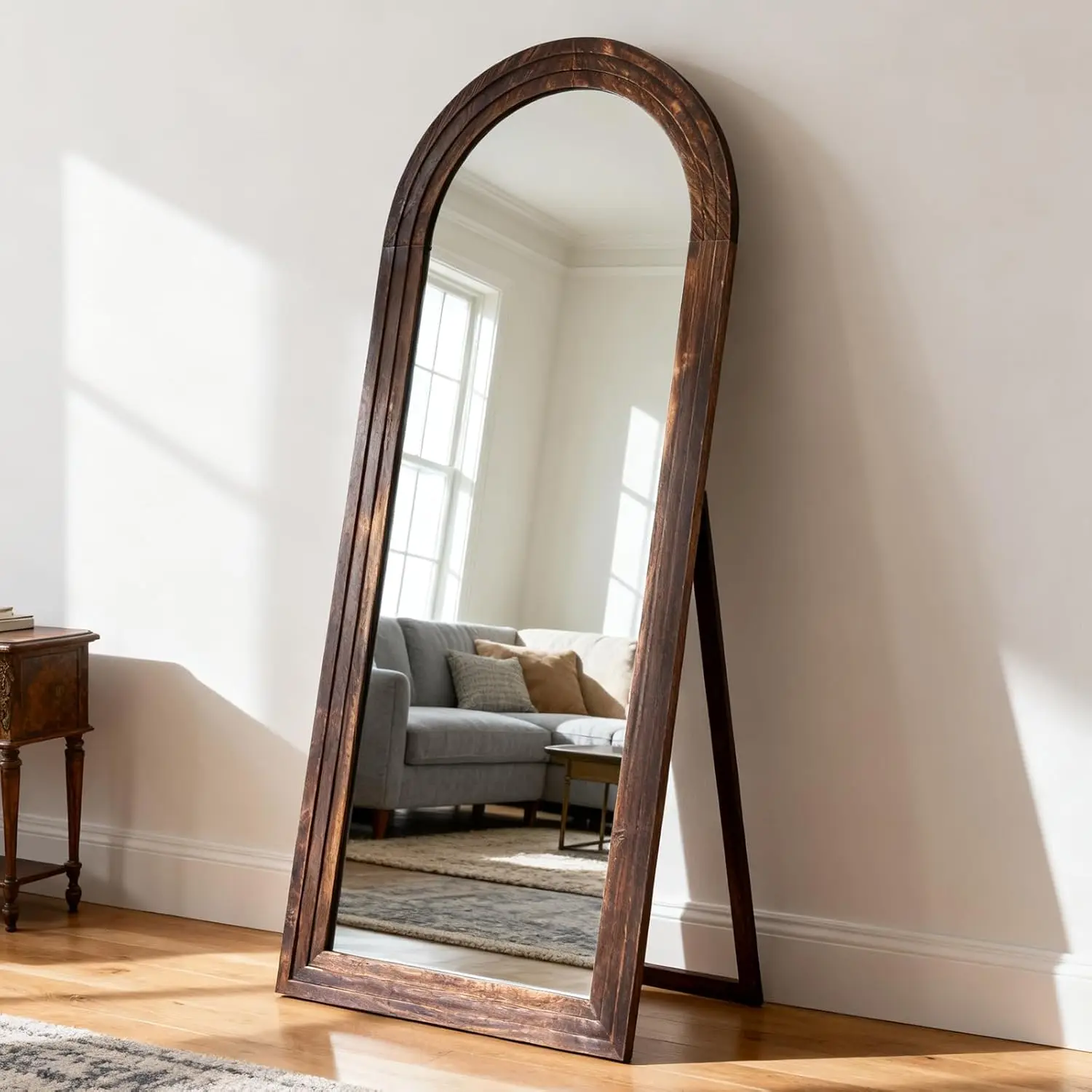 

Arched Full Length Wood Floor Mirror 65"x22" Vintage Style with Stand, Customized