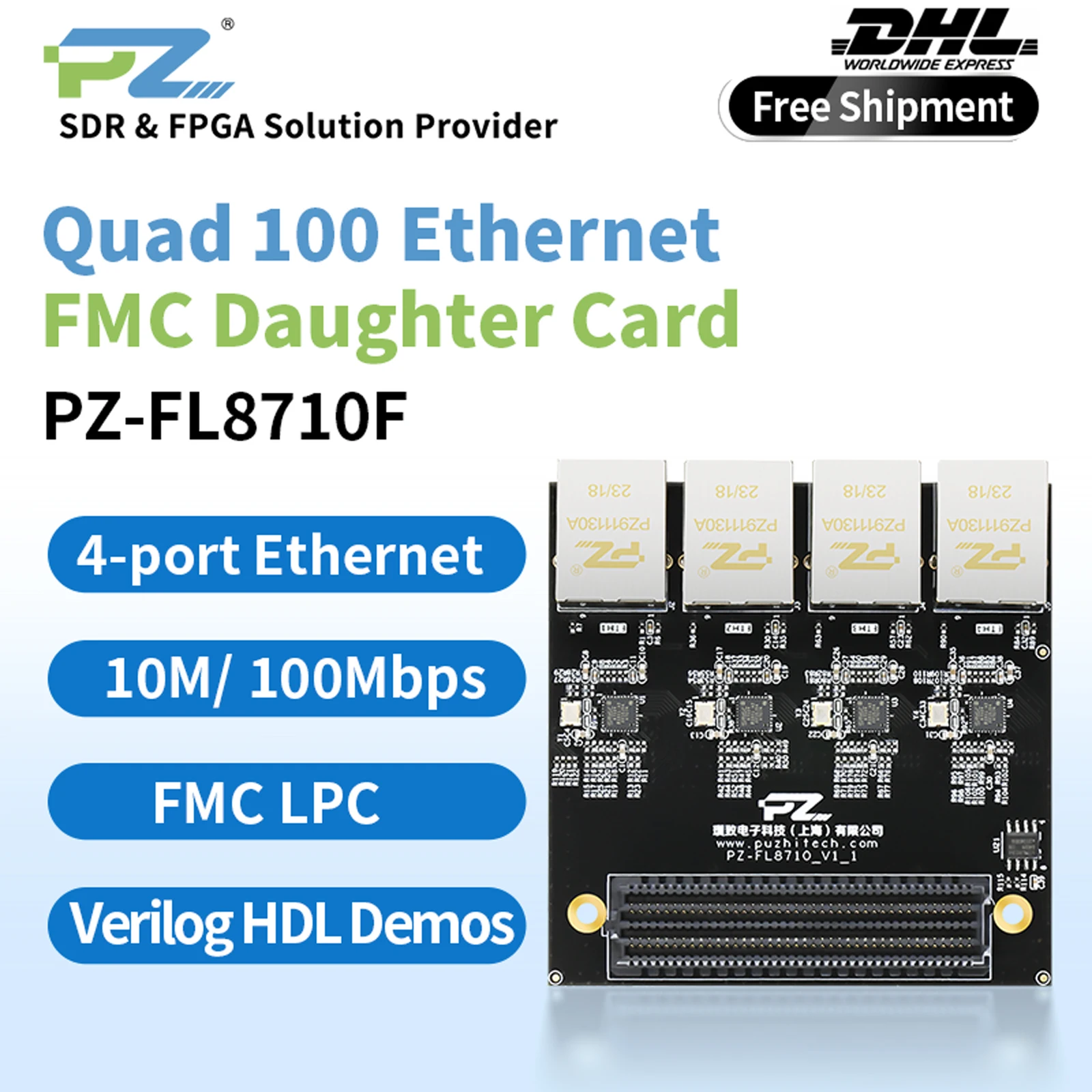 

Puzhi PZ-FL8710F FMC Daughter Card Four-channel 100M Ethernet LAN8710 LPC FMC Board