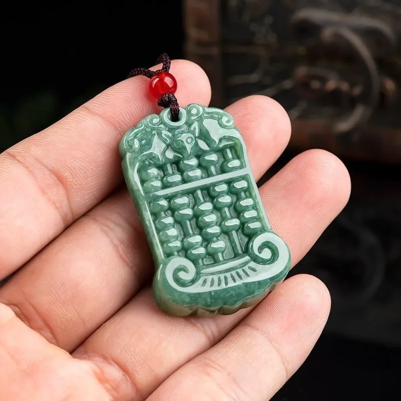 

New Jadeite Bean Green Wishful Thinking Pendant Ice Pendant Green Jade Pendant Attracts Wealth