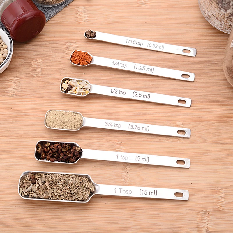 6 Pcs/Set Stainless Steel Measuring Spoon Set Coffee Ingredients Cooking Baking Seasoning Tools Kitchen Accessories