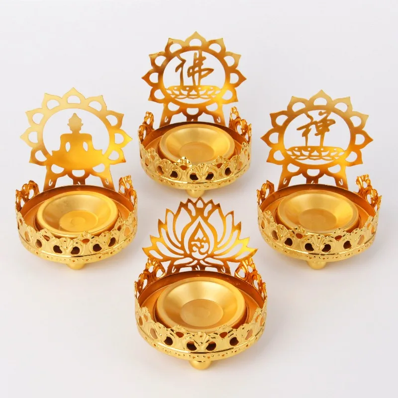 

Alloy hollow carved light and shadow ghee lamp holder, household Buddha headlamp candle holder