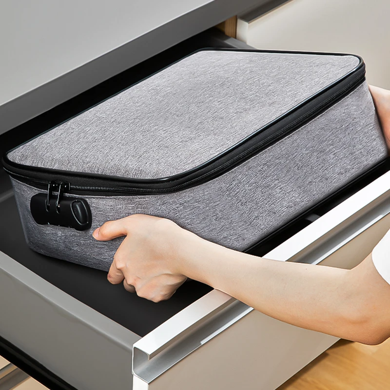 Immagine 7: Borsa per documenti Makeasy con serratura Custodia ignifuga a 3 strati con cerniera resistente all'acqua Organizzatore da viaggio portatile sicuro per documenti