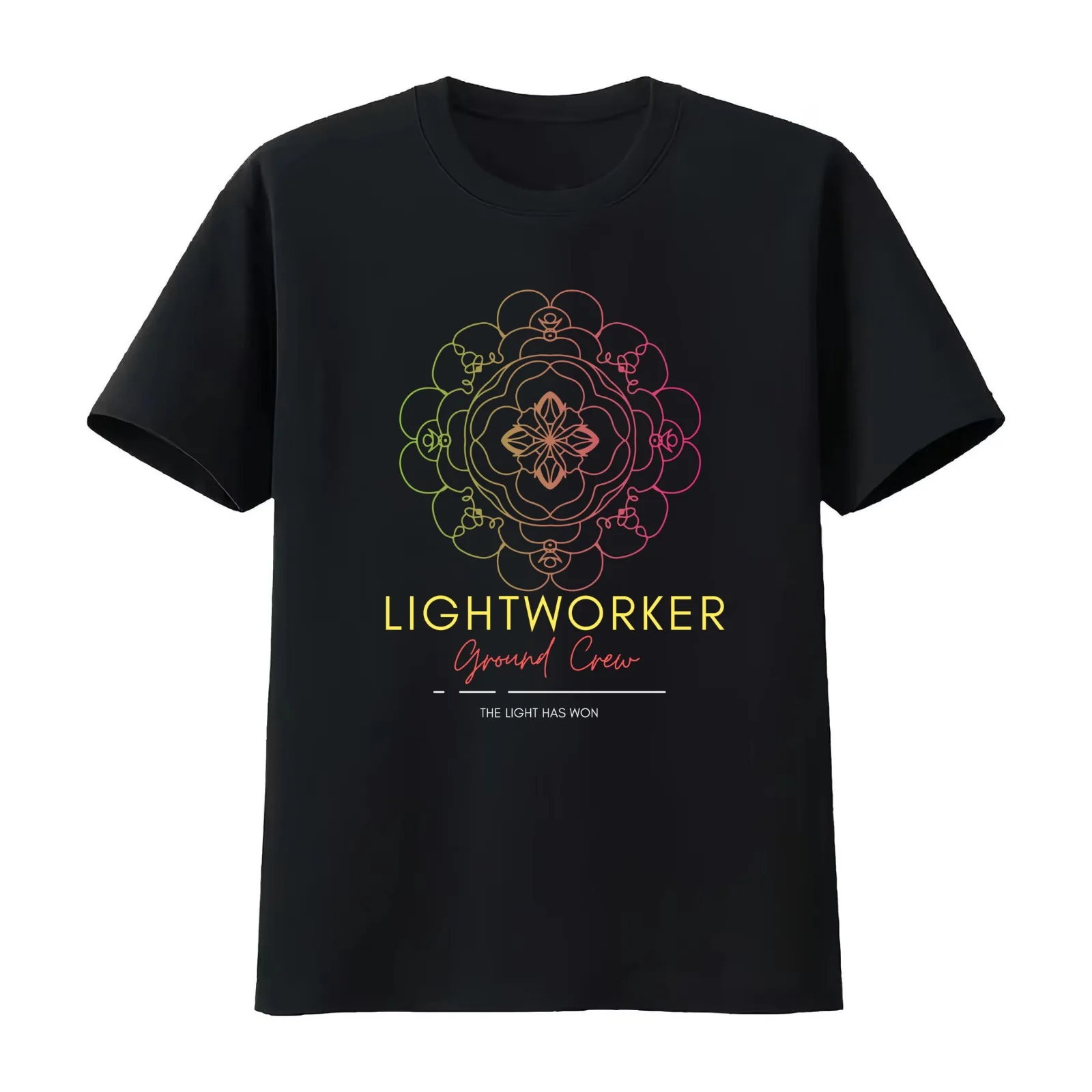 Lightworker Crew Mandala T-Shirt Summer Casual Cotton Tee Oversized Streetwear Tops Vintage Graphic Print Unisex Men Women