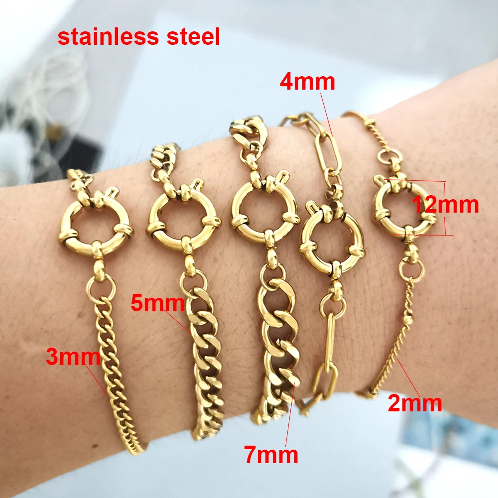 QMHJE Stainless Steel Bracelet Anklet Women Men Anchor Clasp Beads Chain Sailor Wheel Geometric Link Basic DIY Gold Silver Color