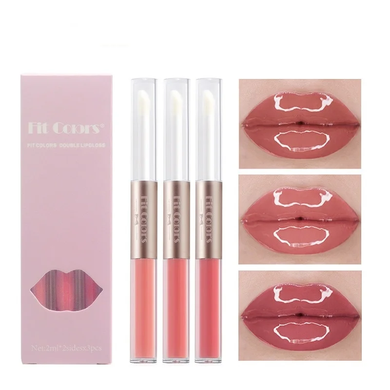 Juego de brillo de labios de doble cabeza, labios rojos Sexy, maquillaje de labios, espejo de barro, brillo de agua, lápiz labial mate líquido rosa, cosmético coreano