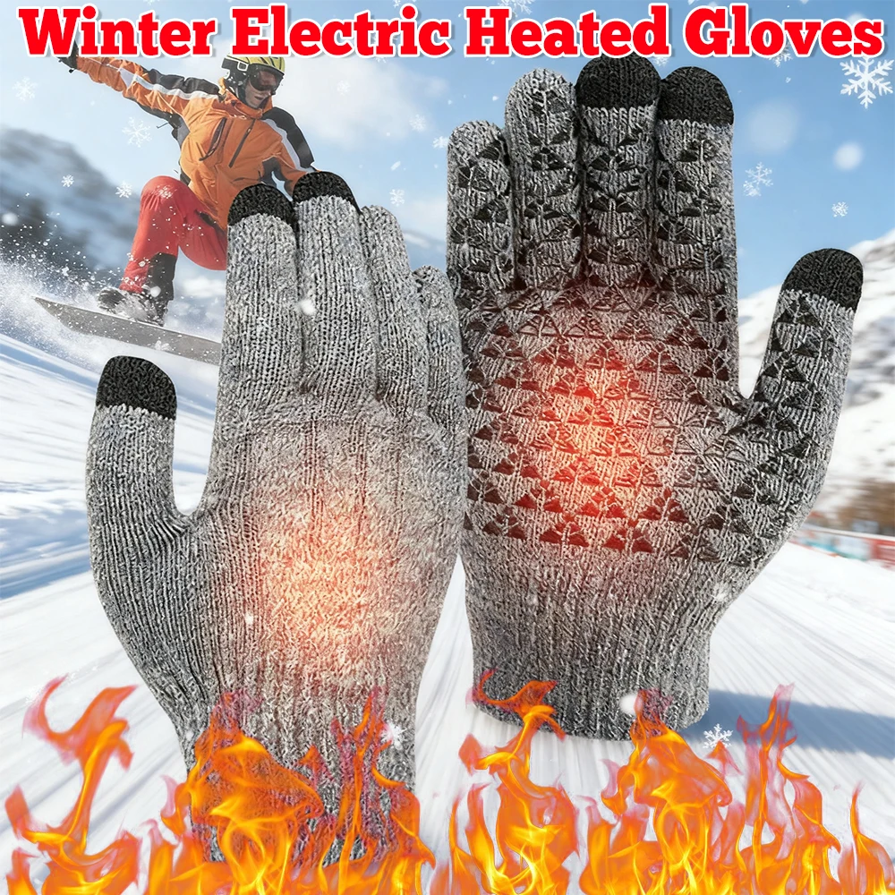 

Electric Heated Gloves Winter Thermal Hand Warmer Touch Screen Knitted Gloves Full Finger Warmer For Outdoor Riding Camping New