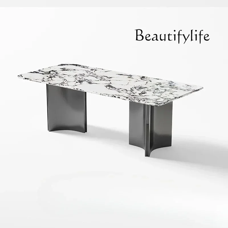 hh Marble dining table Super crystal stone black and white dining table Italian light luxury long table restaurant home