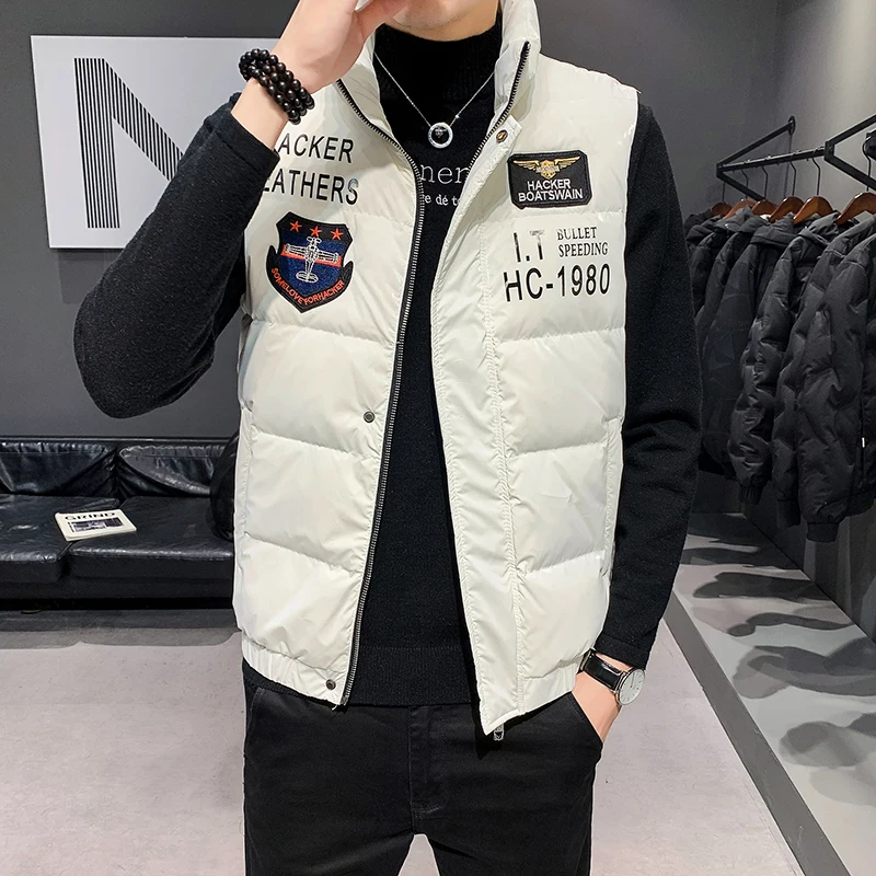 

Faionable Windproof Warm Men's Casual Jaet 2025 Autumn Winter Leather Vest Embroidered No Brand Youth Culture