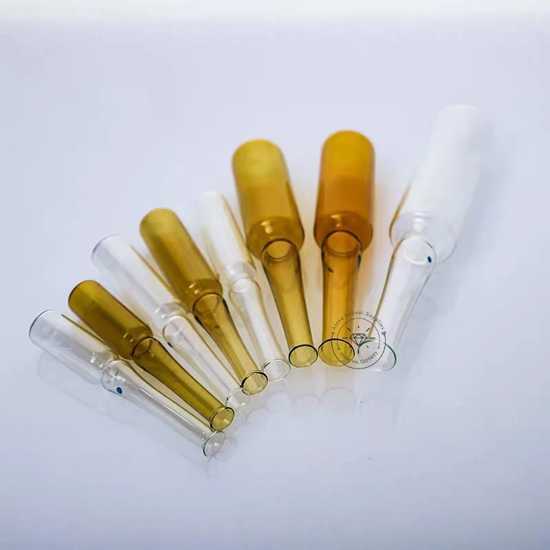 100pcs/lot Glass ampoule Transparent/Brown Injection Bottle easy breaking Curved neck easy to fold ampoules