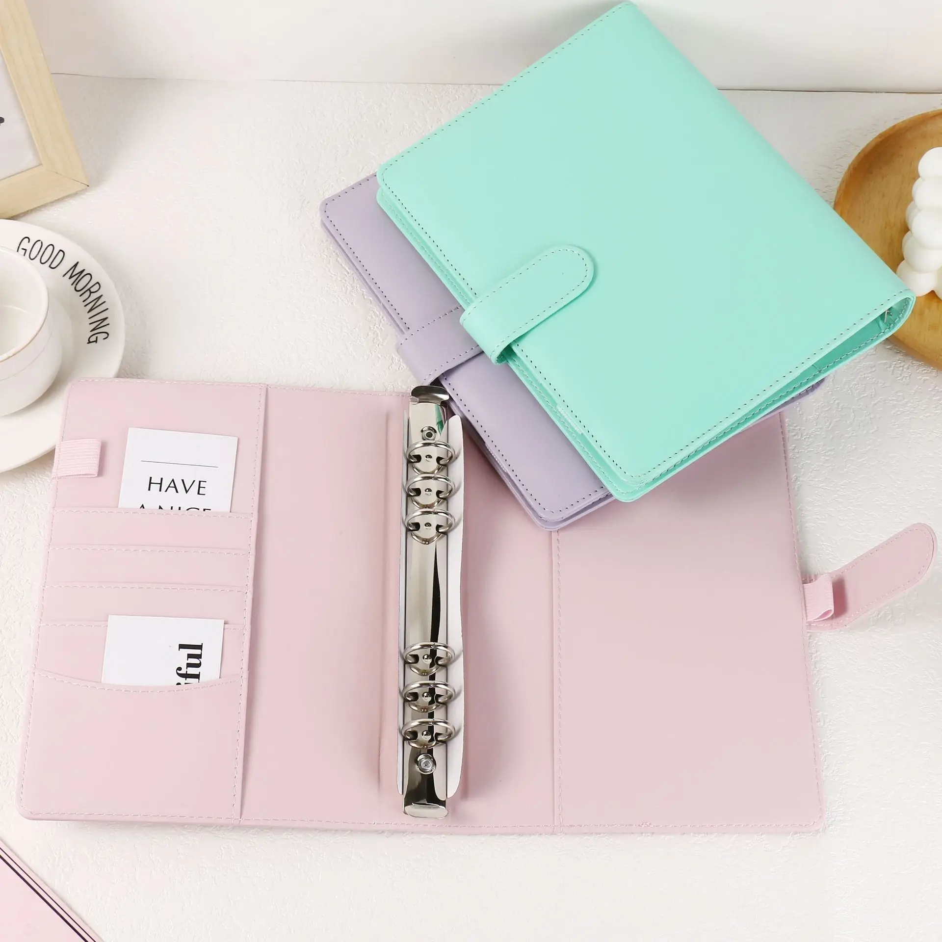 Ins Macaron Color block Leather A5 Loose Leaf Star Chasing Small Card Book Shell manuale staccabile