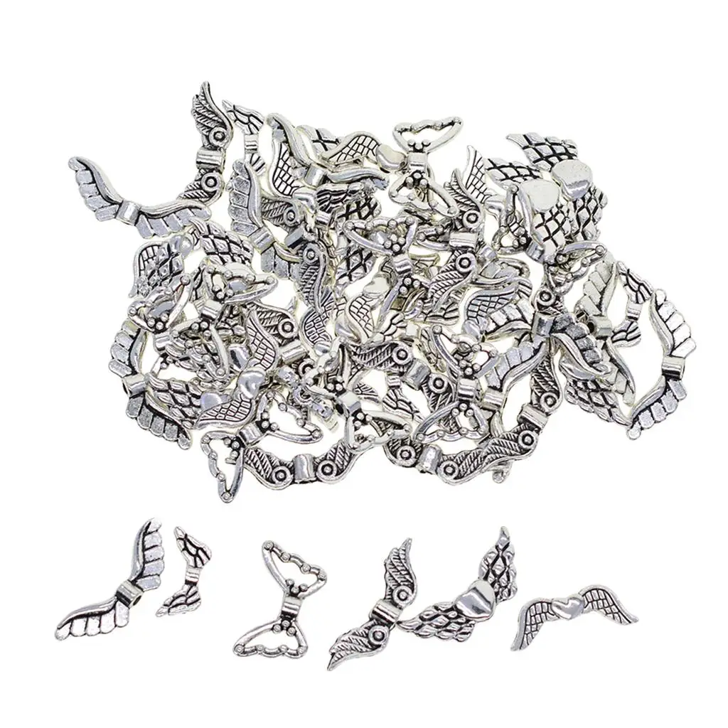 60 Pcs Angel Wing Charms Pendants Spacer Beads for Necklaces Bracelets Earrings Jewelry Making Supply Bracelet DIY Crafting