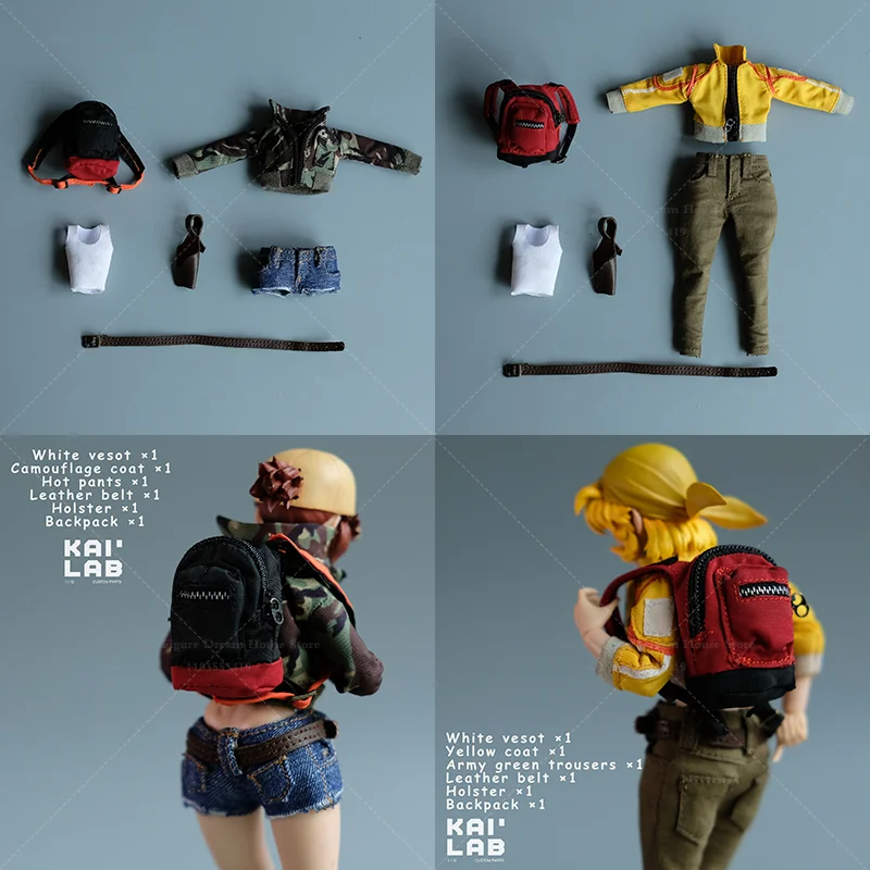 

TUNSHI STUDIO 1/12 Mini Female Fashion Jacket Pant Clothes Set Bag Accessories Camo/Plain Edition Set For 6" Action Figure