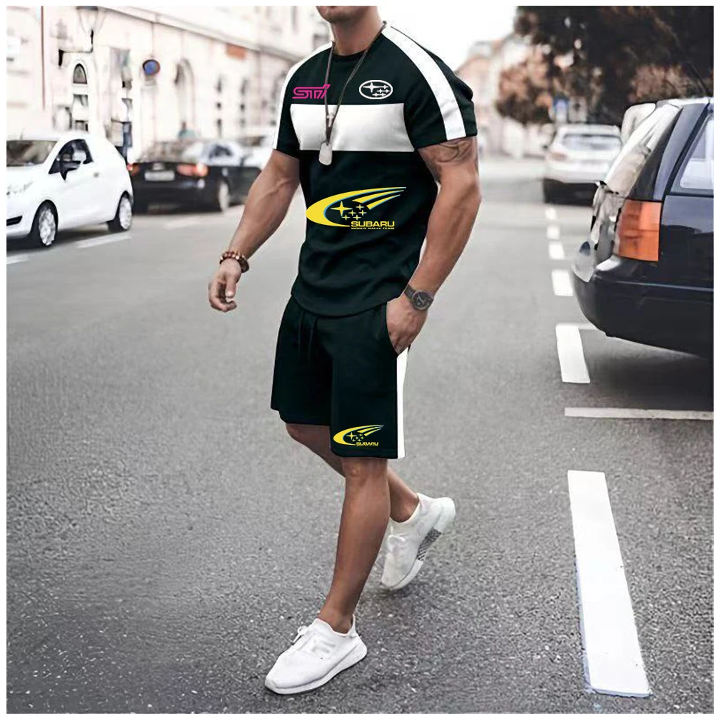 

Cross-border men's summer short-sleeve casual SUBARU 3D print sportswear T-shirt and shorts set, full set, hot sellers in Europe