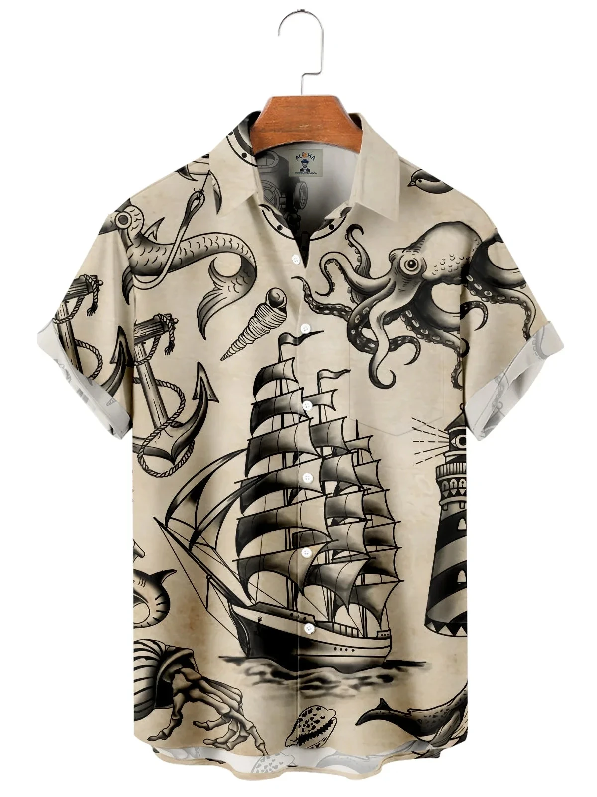 Men Women Japanese Style Marine Animal Pattern Print Shirt Design Short Sleeve Shirt Seaside Fashion Button Shirt Tops