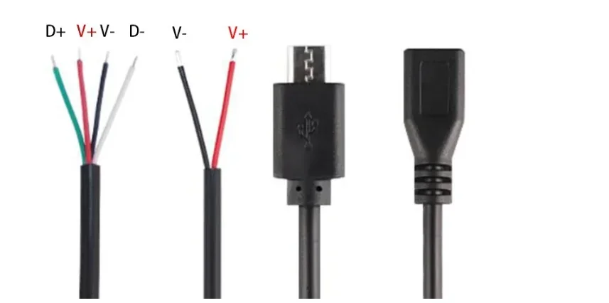 Micro USB A Type-C Wire Female Male Jack Power Supply Extension Cable 4 Pin 2 Pin 4 Wires DIY Data Line Charging Cord 0.25m-2m