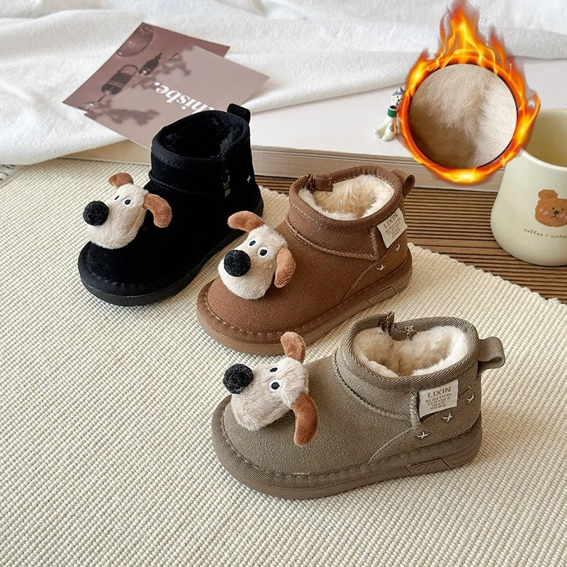 

Зимние сапоги с милой собакой и рисунком для девочек, зима 2025, новые детские бархатные хлопковые сапоги, термообувь для мальчиков