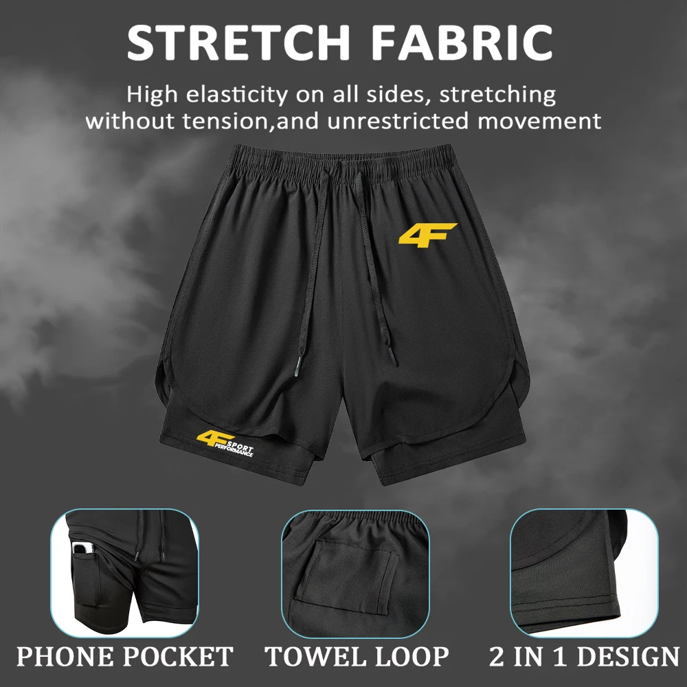 

Men's Printed Double Layer Sports Shorts Stylish Casual Two In One Quick Drying Beach Shorts Summer Fitness Running Shorts