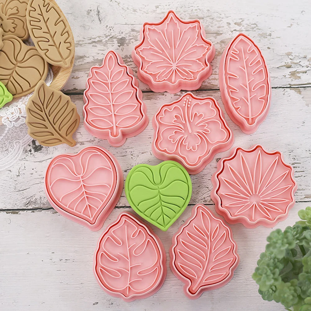 Tropical Leaves Cookie Cutters Set 8pcs Biscuit Cutter DIY Cookie Stamps Mold Plastic 3D Pressable Kitchen Baking Supplies