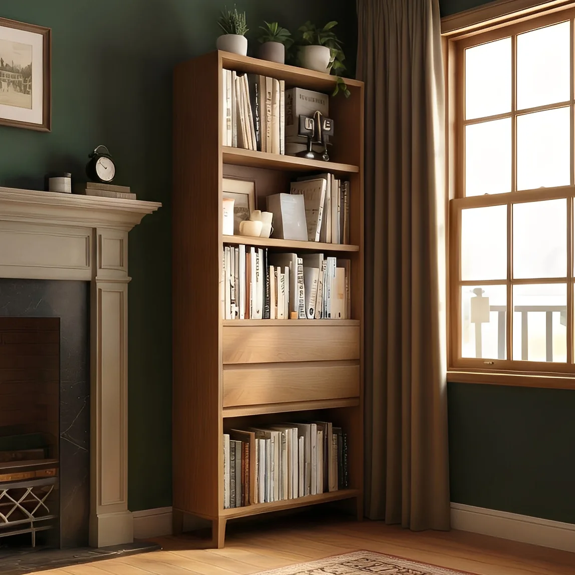 Solid wood bookshelf Floor-to-ceiling bookcase Living room wall storage rack Multi-layer locker Standing cabinet