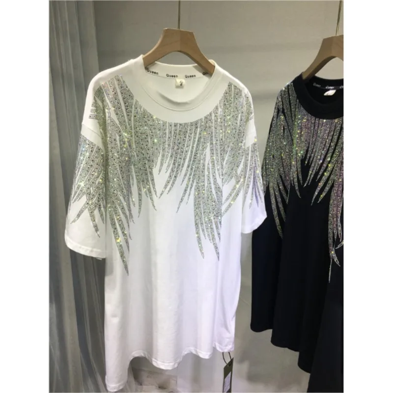 Oversized T Shirts Women's Clothing Heavy Diamond Harajuku Y2k Tops Summer Casual Fashion T-shirt Short Sleeve Tees camisetas