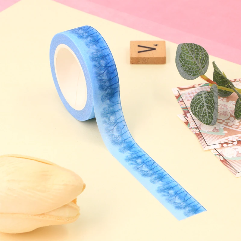 10pcs/Lot Powder Glitter Blue Tree Washi Tape Japanese Stationery Kawaii Paper Scrapbooking School Tools Decorative Tapes