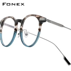 FONEX Acetate Titanium Glasses Frame Women New Brand Design Vintage Retro Round Eyeglasses Men Spectacles Japanese Eyewear 85682