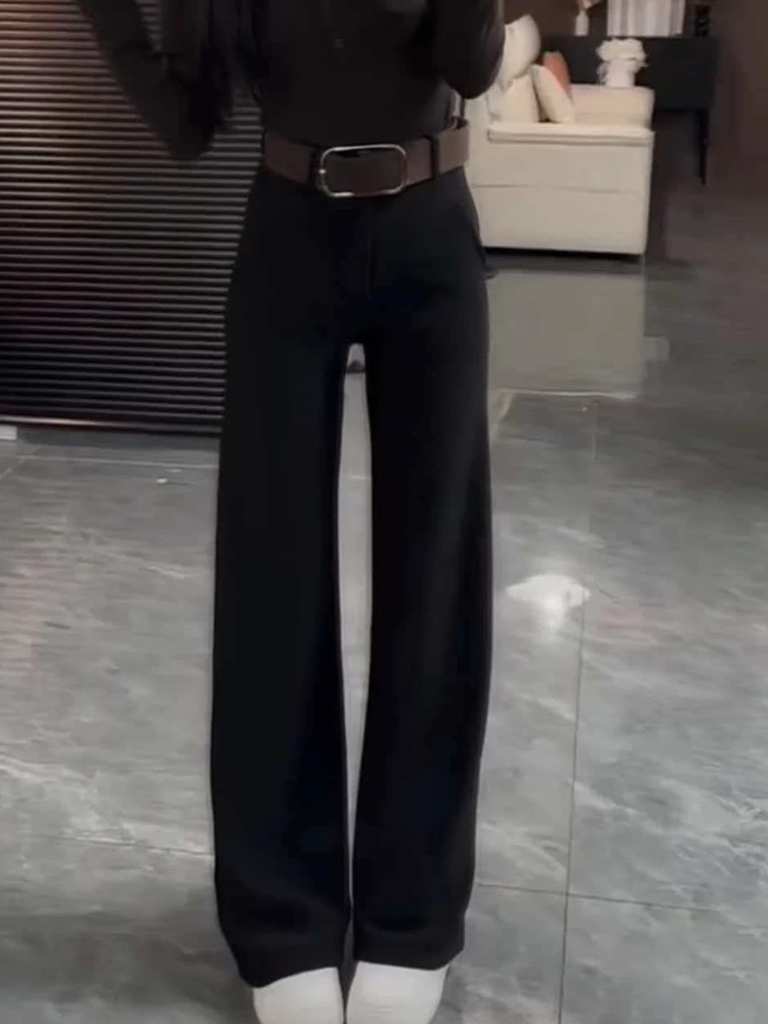 

High Waist Bla Slim Straight Leg Pants with Belt Women's Casual Commute Trousers Spring 2026 Sli Slimming Design