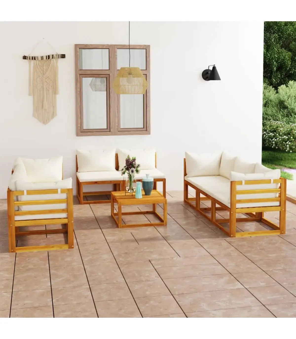 Garden sets garden furniture 9 PCs cream cushions acacia solid wood