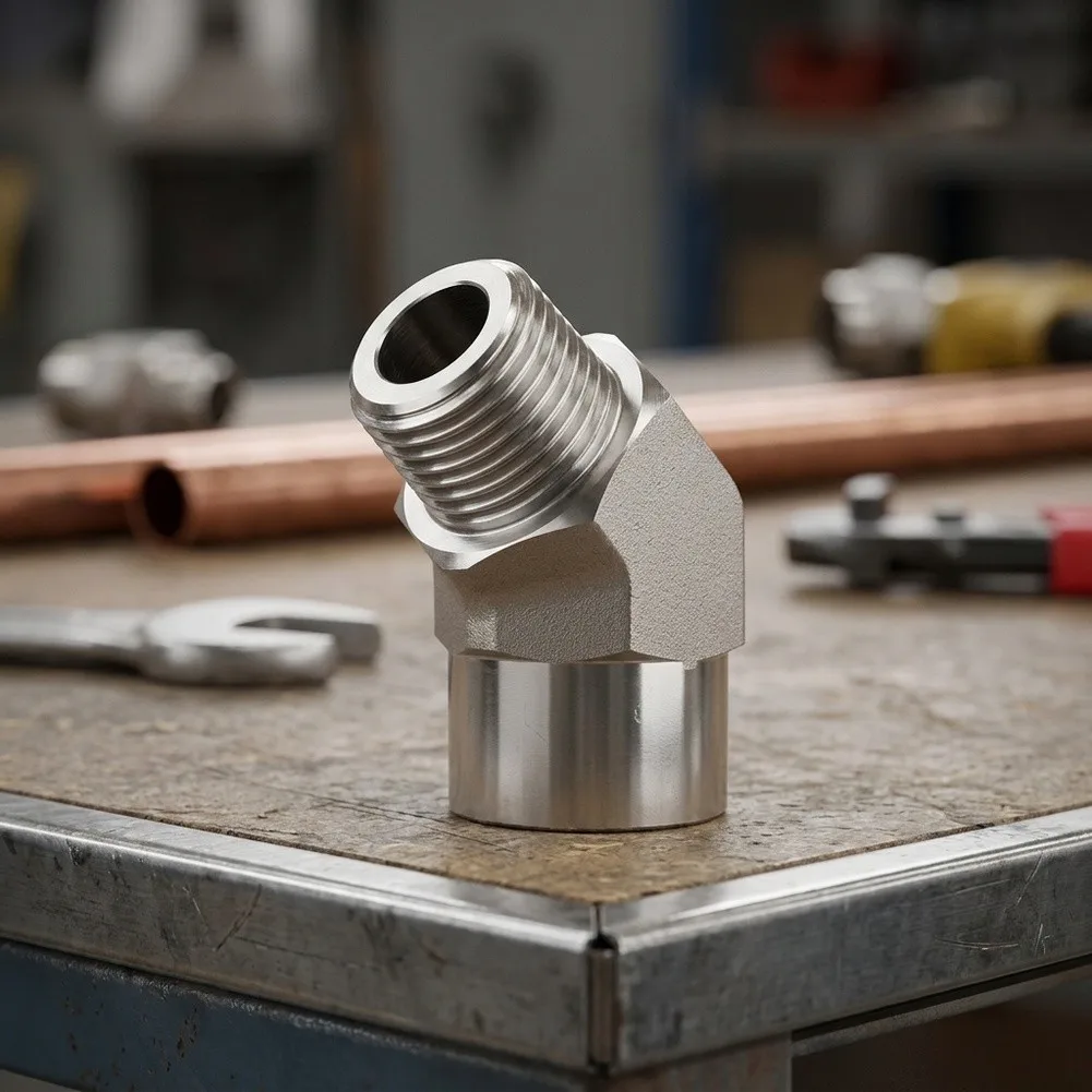 45 Degree Elbow Fitting 1/2 Inch NPT Male To Female Thread 304 Stainless Steel High Pressure Pipe Connector For Industrial Plumb