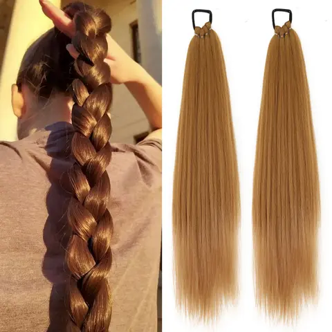 포니테일 확장 고무 밴드 헤어 링이 있는 포니테일 주위의 합성 랩 DIY 26인치 옴브레 블랙 브라운 그레이
