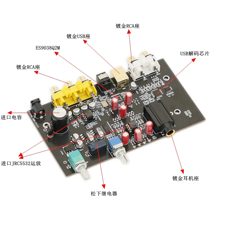 BAHOD ES9038Q2M scheda di decodifica DAC scheda di decodifica USB coassiale in fibra ottica JRC5532