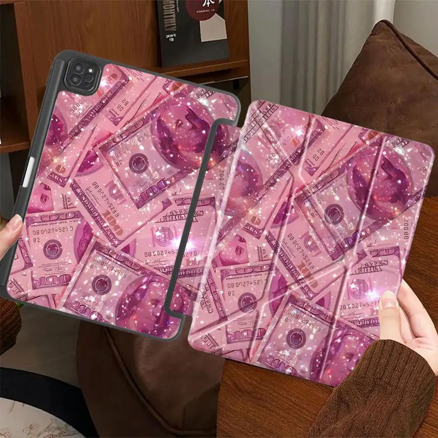 

Holder Cover Tablet Case For iPad Air 4 5 M3 M2 M4 11inch Mini 6 7 Pro 2025 Pro 11th 10th 9th 8th 7th 12.9inch Pink Rich Money