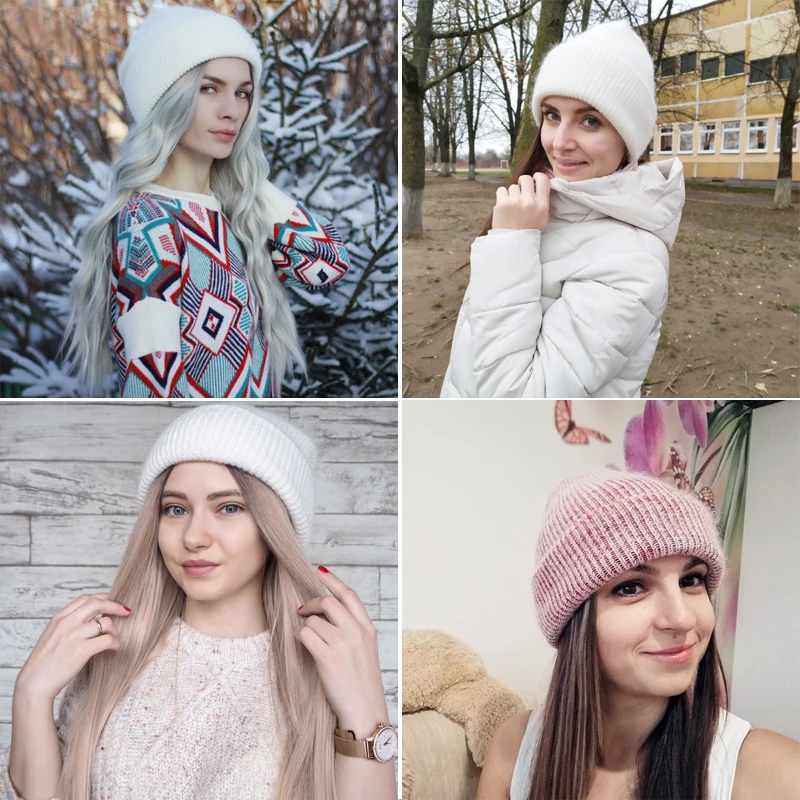 Winter Hats For Women Beanie Hat Rabbit Fur Woman Cap Winter Beanies For Ladies Knitted Hat Cashmere Autumn Solid Bonnet