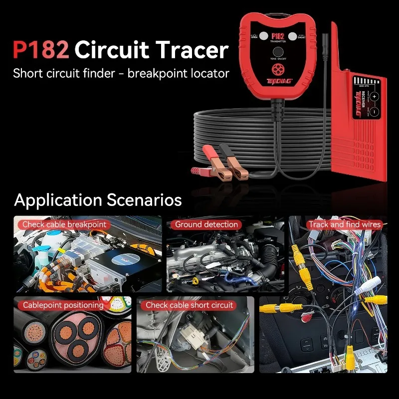 TopDiag Automotive 12V Code Reader Electric Wire Tracer LCD Display Wireless Connectivity CE Certified 1 Year Warranty Universal