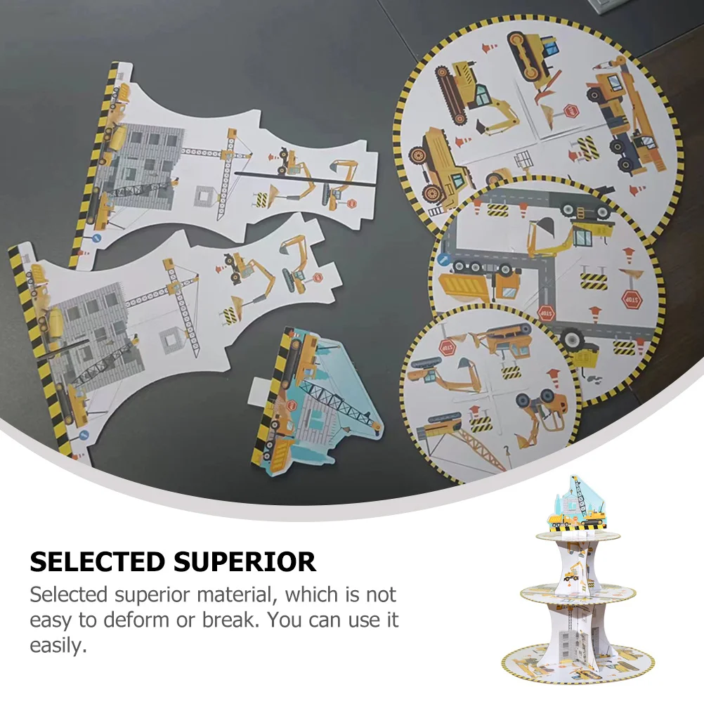 

Three-Layer Cartoon Excavator Cake Display Stand Cake Serving Holder Cupcake Tower Dessert Display Rack Party Decoration