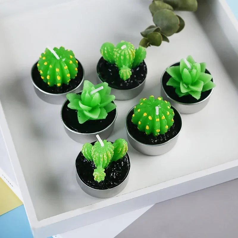 6pcs/set of Mini Cactus Candle Decorations for Holiday Party Wedding and Birthday Decorations