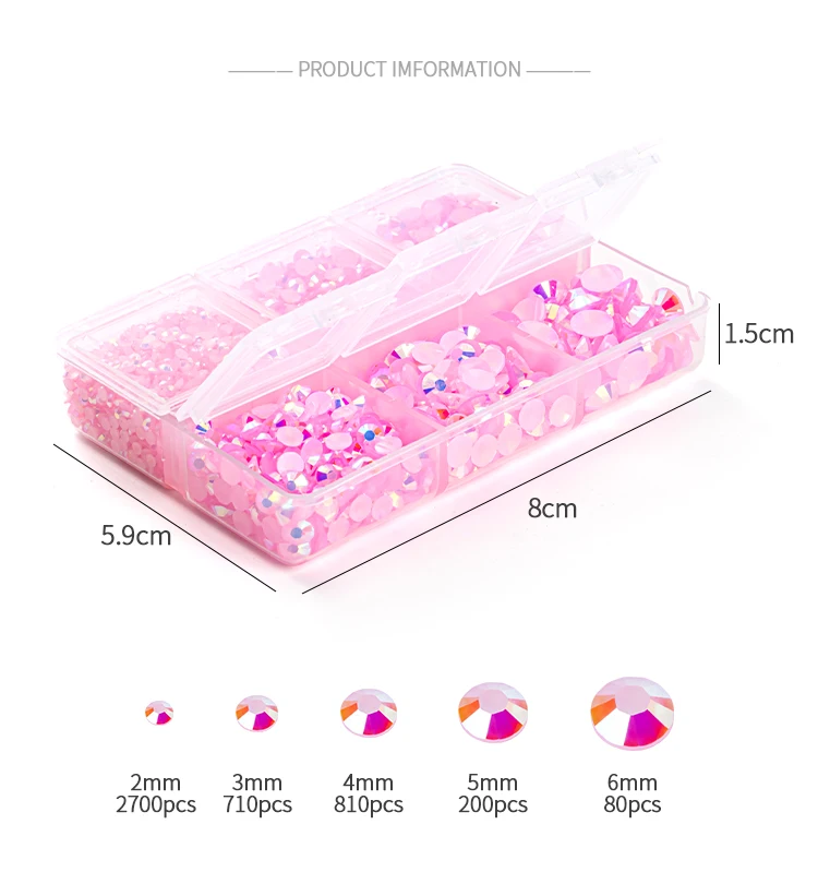 QIAO 2/3/4/5/6mm Gemischte Größen 4500 Stück/Box Harz-Strass Jelly Glitzer Flache Rückseite Nicht Heißfix Kristall-Set für Nagelkunst und Basteldekoration – Detail 2