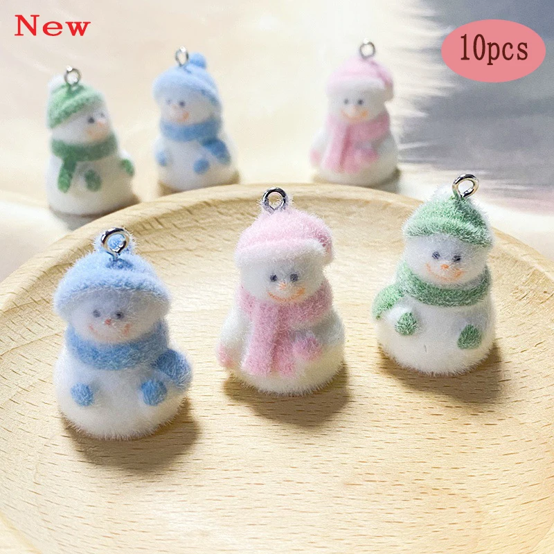 

10pcs Color flocking cartoon snowman charms cute resin dolls pendant for diy craft jewelry Keychain phone lanyard make fittings