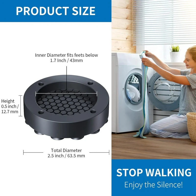 Y17A Anti Vibration Pads For Washing Machine With Strong Adsorption Suction Cup, Non-Slip Rubber Stabilizer Support
