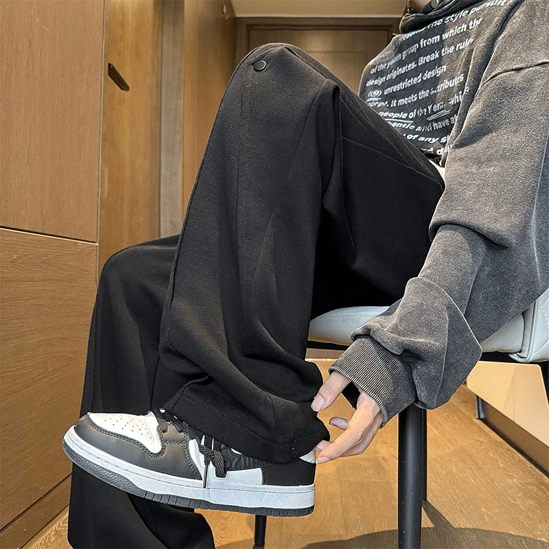 

Autumn Winter Large Size Faion Lazy Sle Wide Leg Pants Long Thin Splice Casual Design Straight Leg Trousers