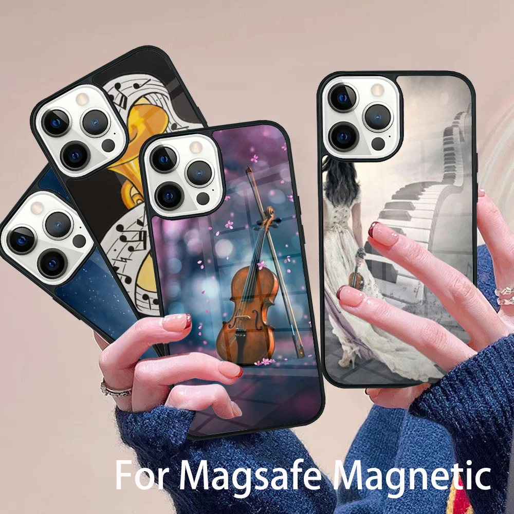 

Violin Piano Phone Case Magesafe Magnetic Wireless Charge Cover For IPhone 16 11 12 13 14 15 Pro Max Plus Mini