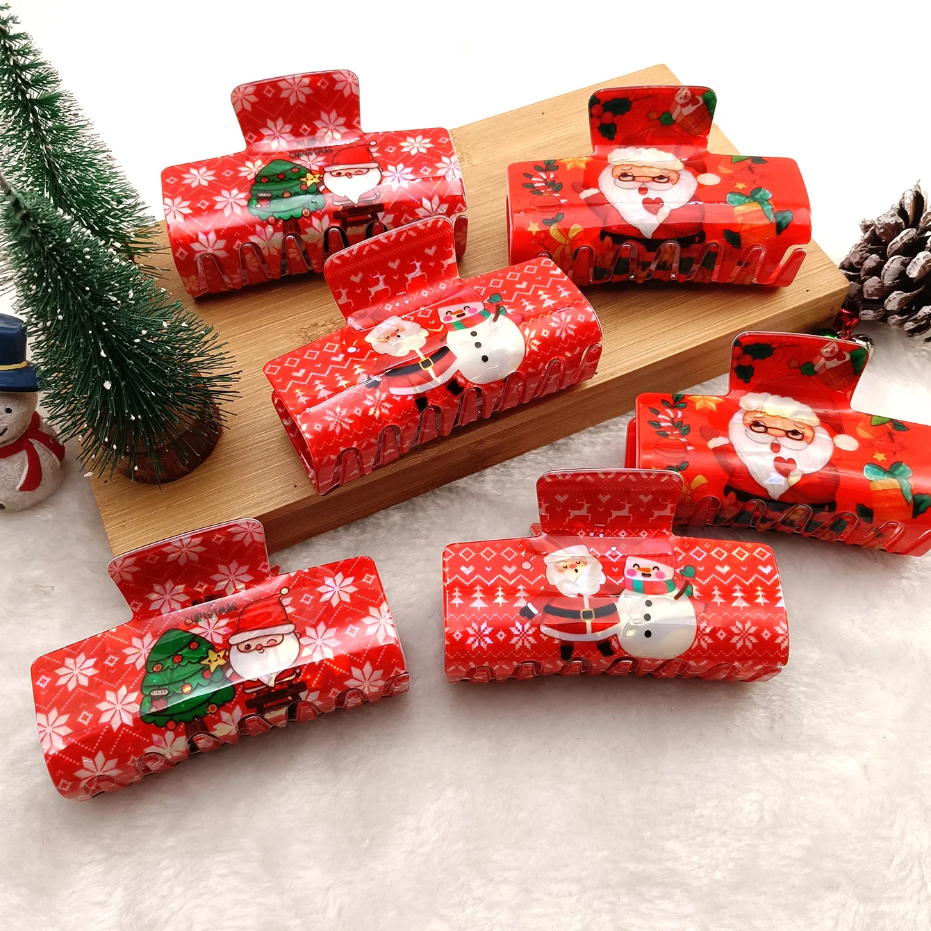 1/3/6PCS Weihnachtsstil bedruckte Haarklammer Modische und niedliche Damen-Haarspange Party-Haar-Accessoire