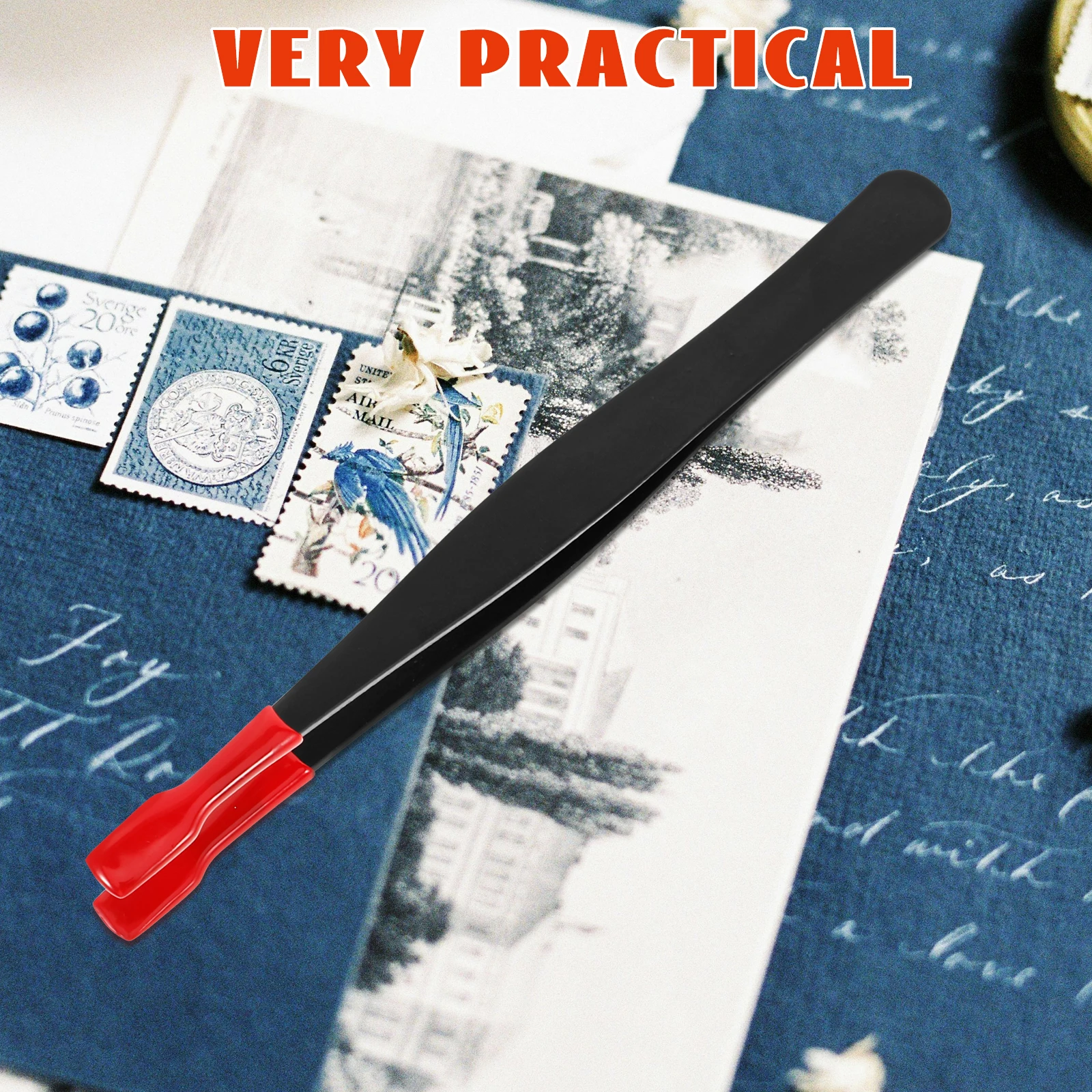 

Stainless Steel Tweezers Metal Tilting Head Hobby Stamp Collecting Tongs Industrial Rubber Tip Crafting Clip
