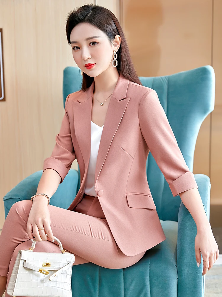 

Повседневный модный женский костюм с коротким рукавом: дышащий полиэстер, для работы, с круглым низом, на пуговицах, с карманами