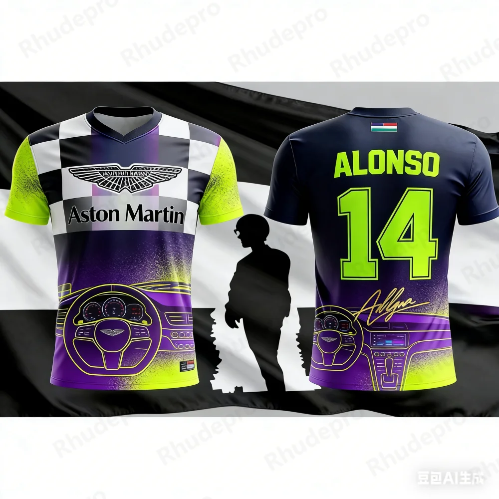 

Aston Martin T-Shirt Pure Motorcycle Jersey Fernando Alonso 14 Racing AMR Collectible Fan James Bond Roupa De Homem Masculino