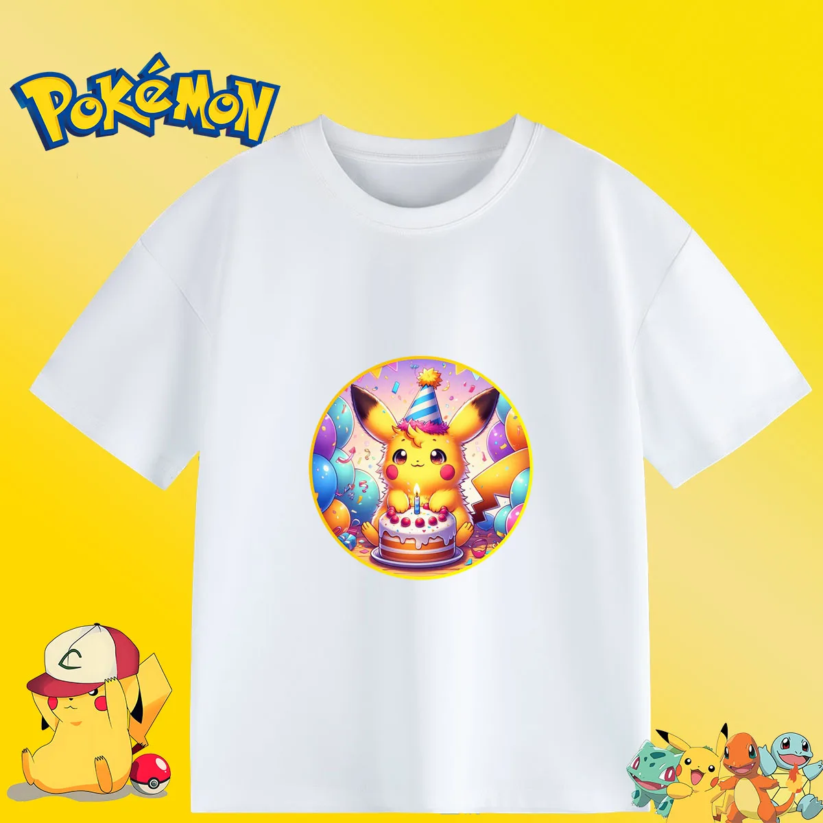 New pokemon Baby Summer Cotton T Shirt Boy Girl Birthday Tee Shirt Pikachu Kid Clothes Cartoon Birthday Gifts  for Children